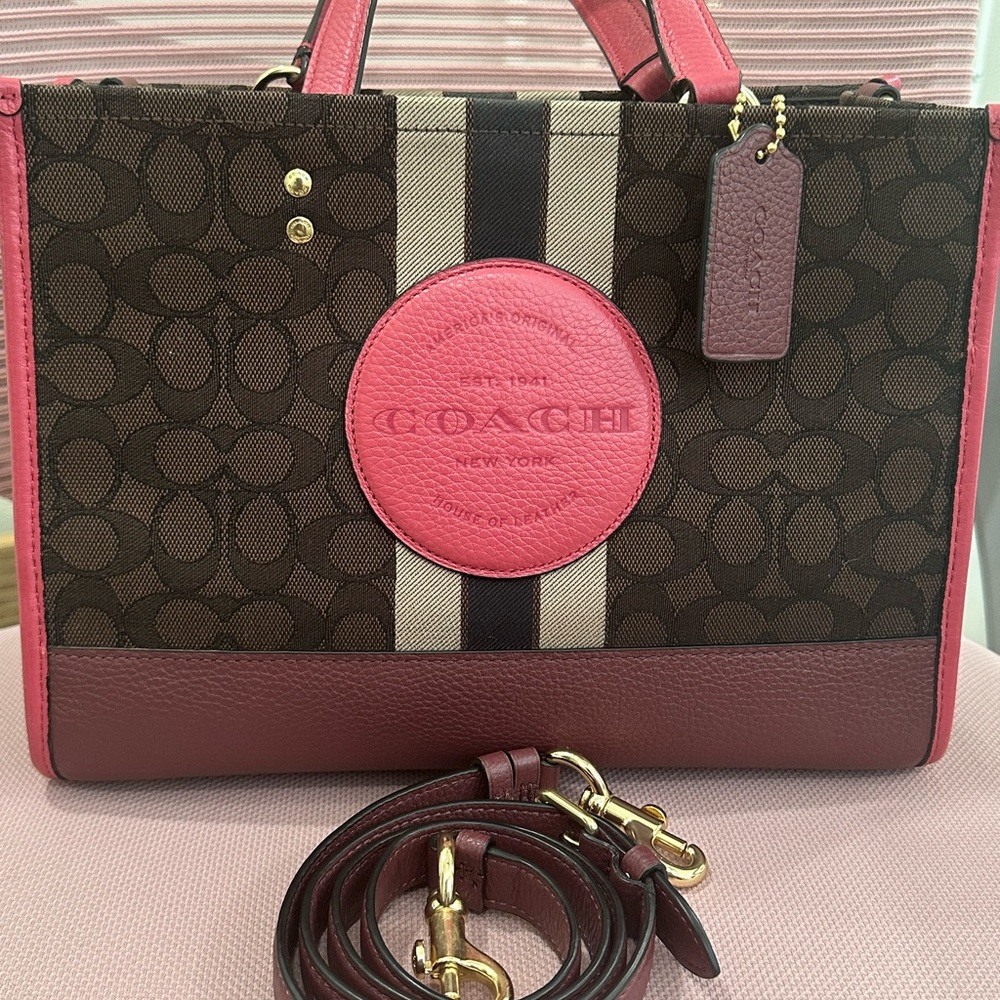 Coach Dempsey Carryall Bag In Signature Jacquard With Stripe And Coach Patch